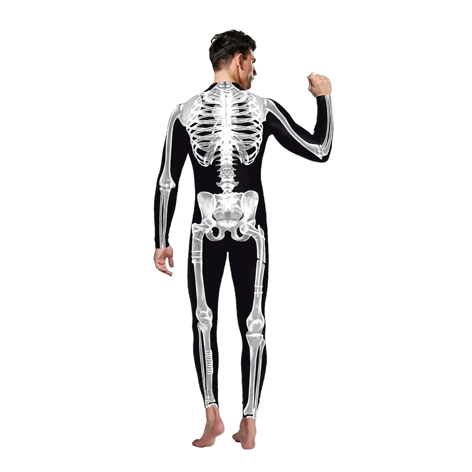Halloween costume mens role-playing skeleton jumpsuit Zentai set horror 3D skeleton carnival fancy dress party punk bodysuit 241009