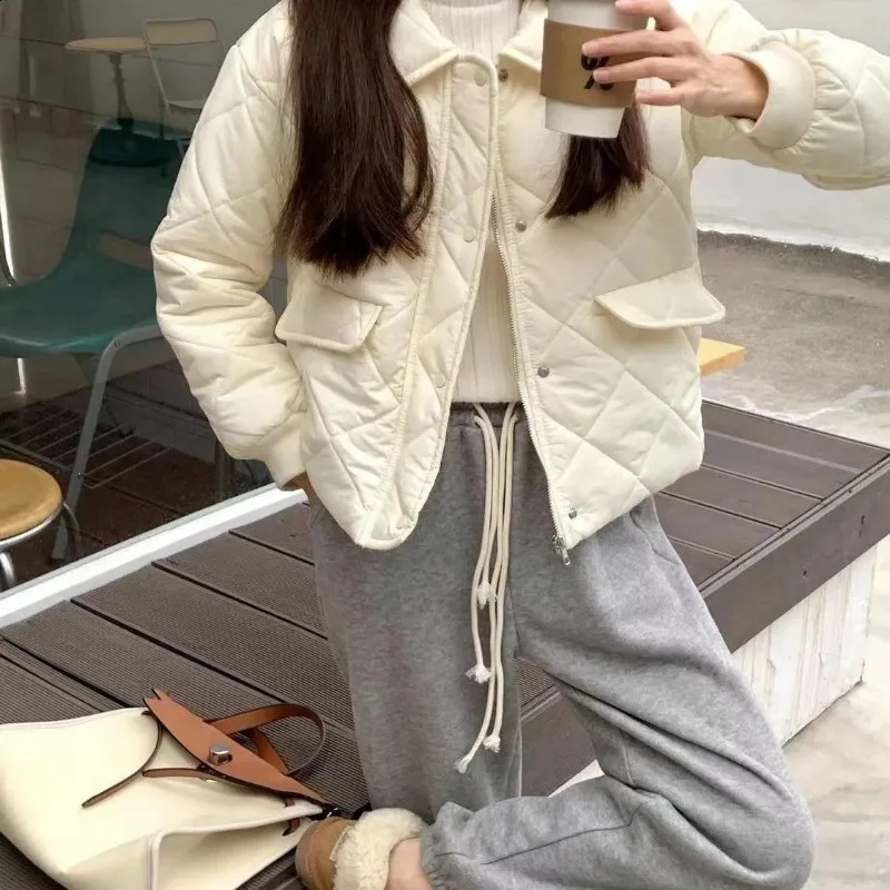 Oneck Parka Winter Short Preppy Style Loose Solid Simple Trendy Warm Koreanstyle Allmatch Students Leisure n 240930
