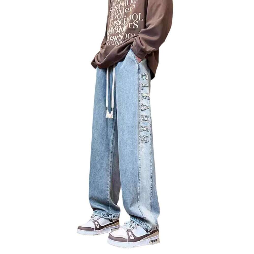 Men's Jeans Loose Straight Leg Casual Long Pants For Teenagers, High School And Middle School Students, Spring And Summer Trendy Brand Pants