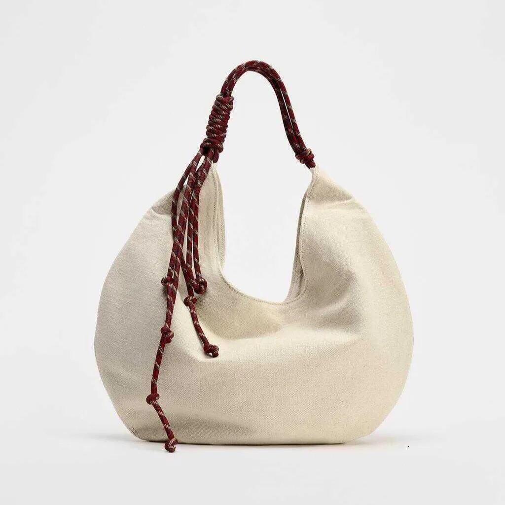 Casual canvas handbag womens shoulder bag large capacity ner rope shopper wallet half moon cloud 241008