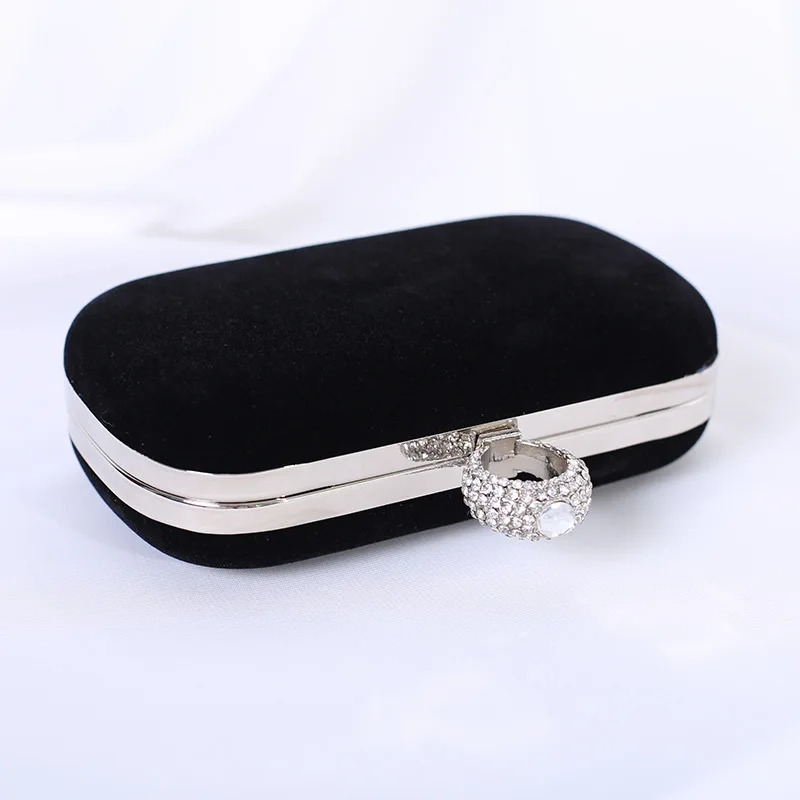 Retro blue velvet womens small clutch fashionable and exquisite rhinestone ring handbag elegant and fashionable wedding party evening bag 241008