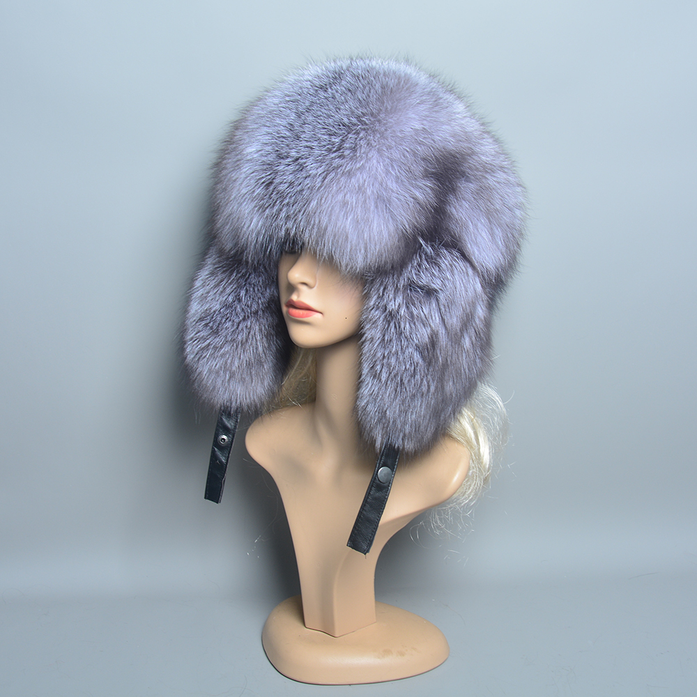 Hot Sale Women Winter Real Knitted Top Natural Ear Cap Genuine Fox Fur Bomber Hat