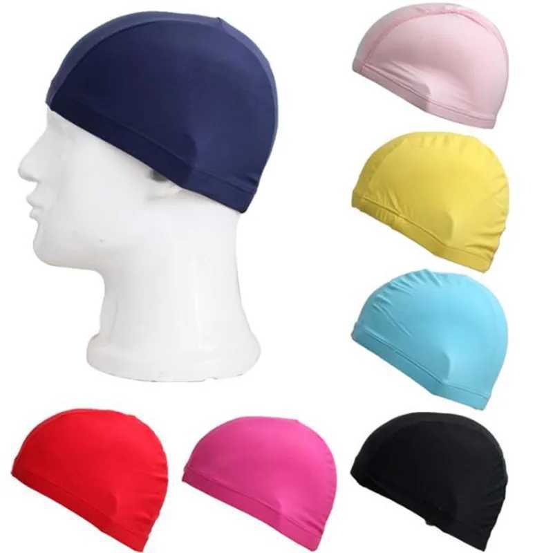 Adult womens solid color swimming cap ear protection long hair sports swimming pool cap elastic Lycra swimming cap for teenage boys and girls CL241009