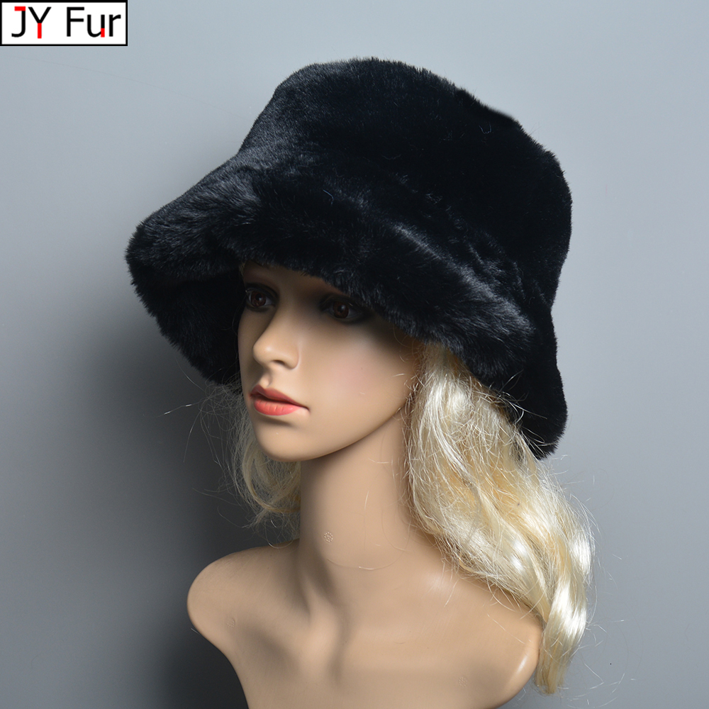 2024 New Style Fake Rabbit Fur Hats Super Soft Women Winter Hat Cotton Ing Warm Russian Fashion Ski Beanies Plush Solid Color