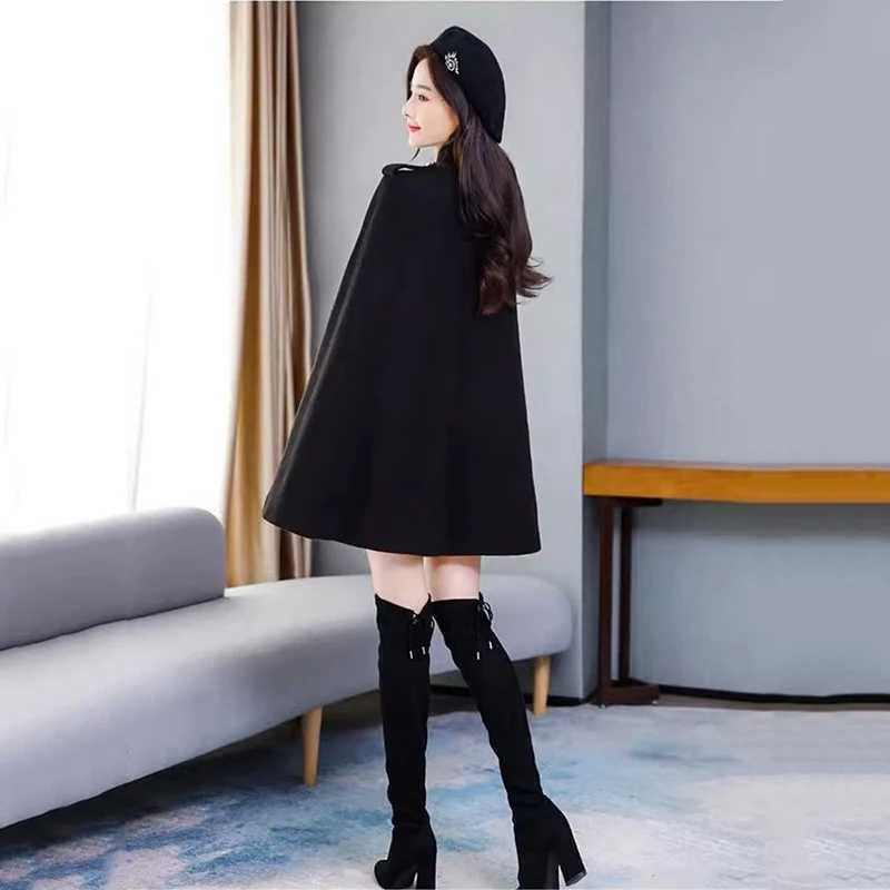 High End Fashion Vape Woolen Coat Womens Mid Length Autumn Winter Double Breasted Korean Version Loose Shawl Outerwear FemaleX241009