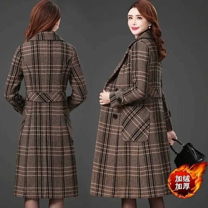 Womens High-end Thicke Woolen Coat NEW Autumn Winter Korean Windbreaker Jacket Temperament Mid-Long Outwear Female 7XLX241009