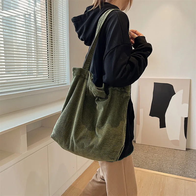 CGCBAG Retro Corduroy Canvas Womens Shoulder Bag Simple Solid Large Capacity Handbag Womens Casual Shopping Bag Handbag 241008