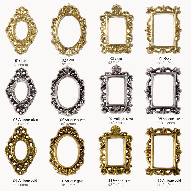 20/10 pieces of retro po frame nail art charm DIY diamond glitter alloy jewelry metal hollow frame decoration DIY handicraft accessories 241008