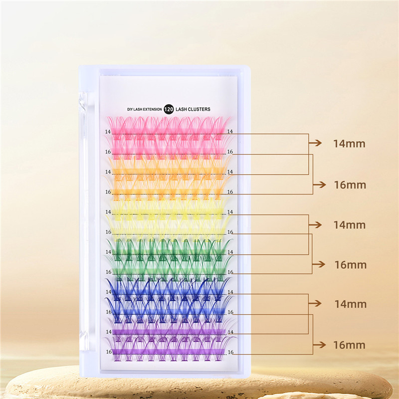 Colored Lash Clusters Individual Lashes 10mm 12mm 14mm 16mm Mixed 6 Colors Rainbow DIY Eyelash Extension Colorful Cluster Lashes Pack