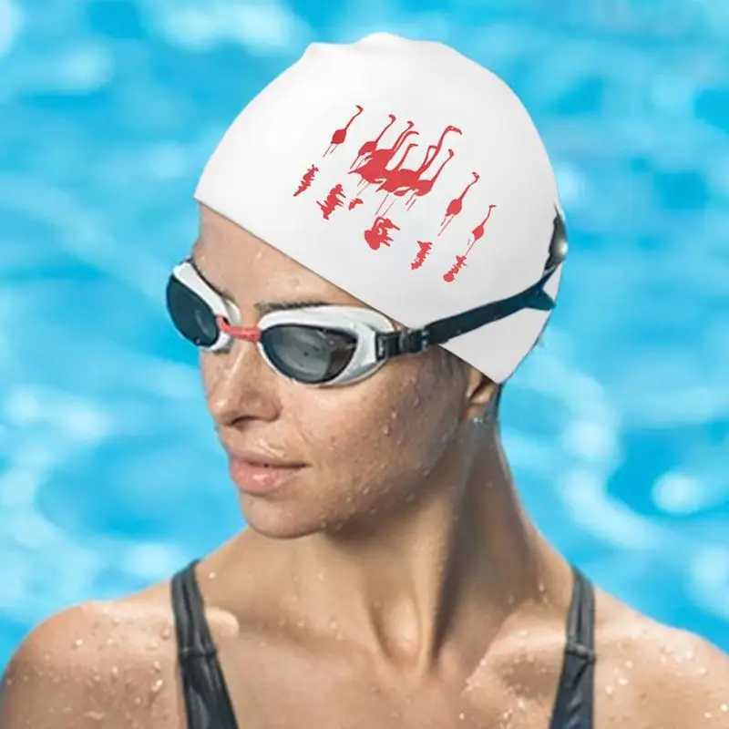 Adult swimming cap silicone unisex adult swimming cap flamingo print comfortable pool cap anti slip long hair training cap CL241009