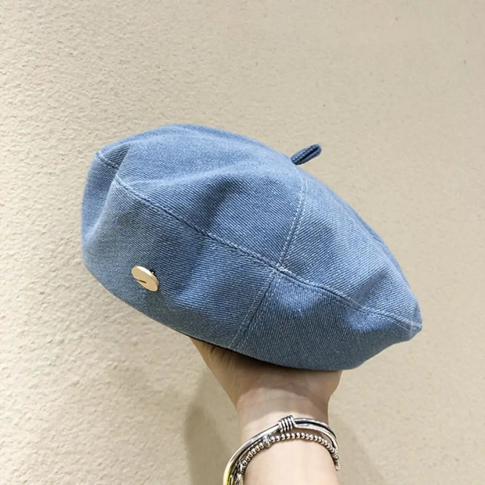 Womens denim beret jeans beret painted hat spring bunny hat vintage octagonal hat womens outdoor casual sun hat 241007