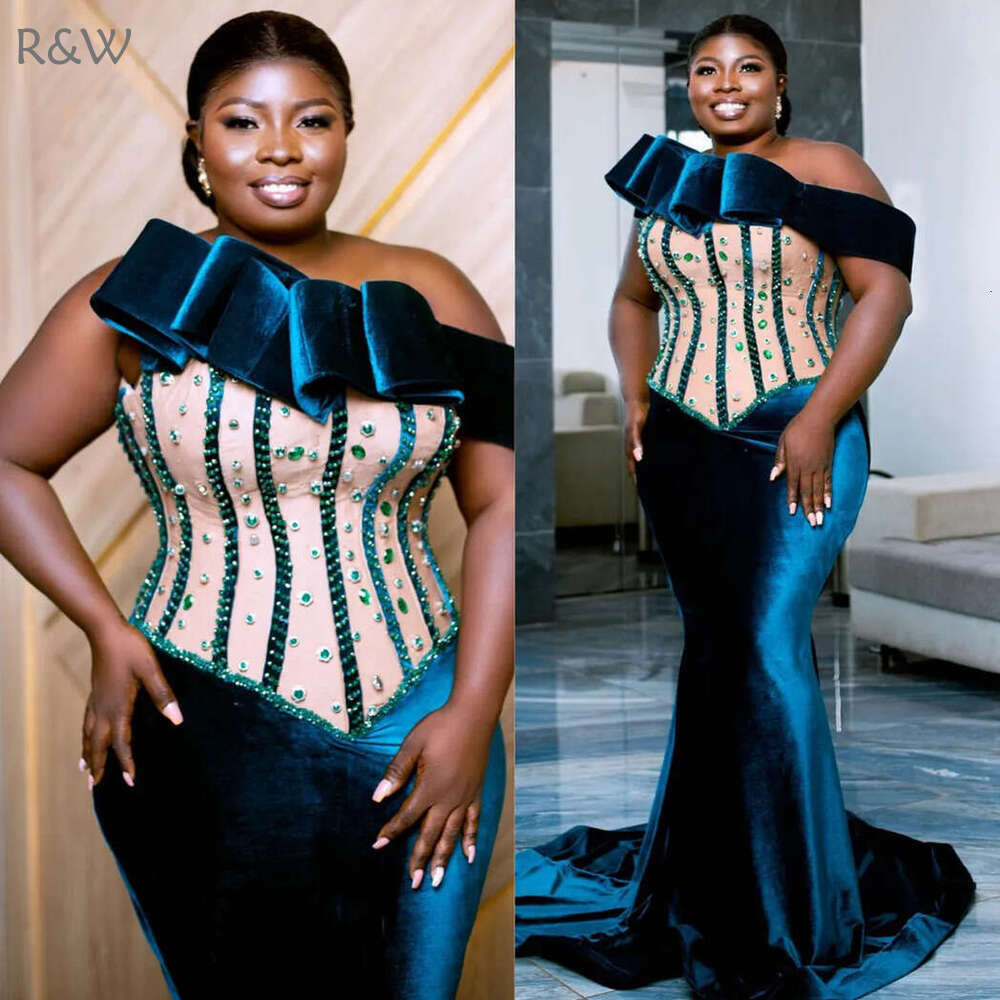 R&W 2024 Plus Size Prom for Black Women Hunter Green One Shoulder Veet Beaded Crystals Birthday Party Second Reception Dresses Formal Gala Gowns AM690