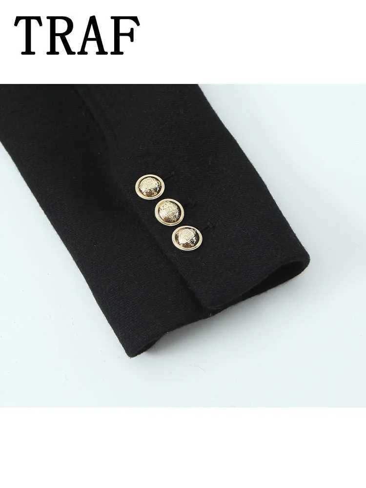 TRAF 2024 Women Winter Coat Oversized Wool Blend Jacket Autumn Long Sleeve Woolen Coats For Woman Warm New OuterwearX241009