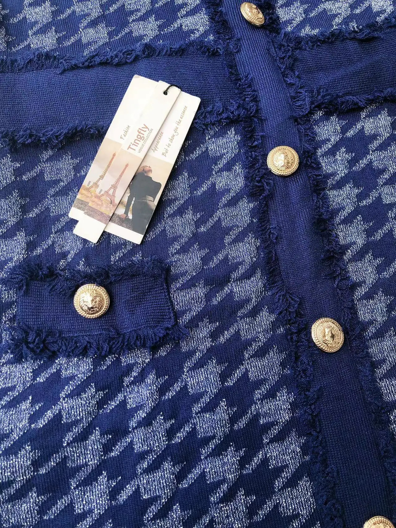 Tingfly womens winter and autumn knitted dress with hunting dog teeth button decoration tight fitting Aline casual mini short vest 241007