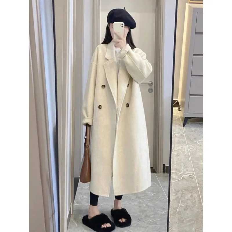 2023 New Arrival Womens Medium-length Woolen Overcoat Korean-style Loose Fit High-end Feel Woolen Jacket For Autumn/winterX241009