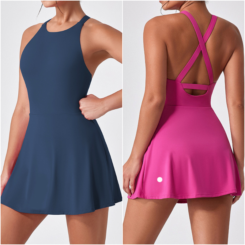 L1009 Women Yoga Outfit Golf Dresses Cheerleaders Tennis Ladies One Piece Dress Sleeveless Closed-Fitting ing Shorts Fast Dry