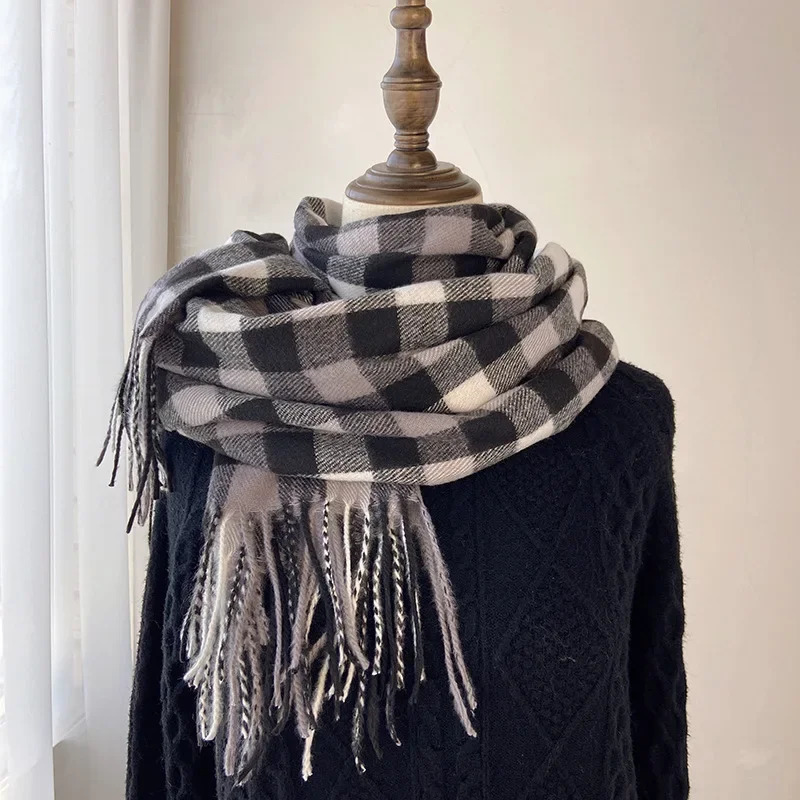 Pamwallymensa Womens Scarf Winter Tippet Scarves for Ladies Plaid Shawls Warm British Style Thicken Man 241009