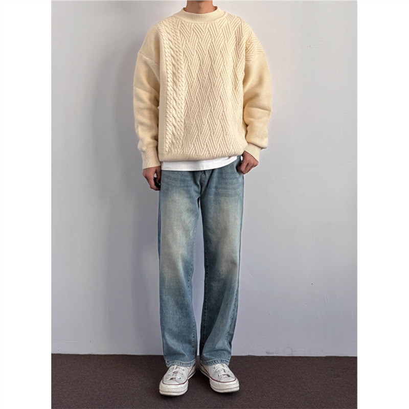2024 New Designer Winter Button Flower Round Neck Knitted Men's Autumn/Winter Loose Casual Hoodie Solid Color Sweater