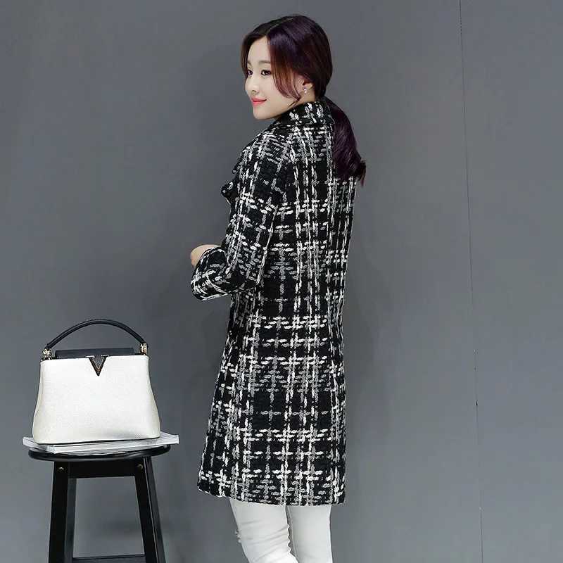 High quality plus-size woolen coat women 2024 womens plaid coat Korean fashion slimming medium long woolen coatX241009
