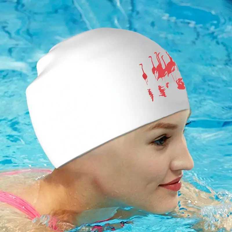 Adult swimming cap silicone unisex adult swimming cap flamingo print comfortable pool cap anti slip long hair training cap CL241009