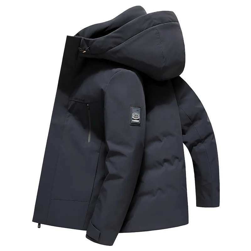 Mens Color Matching Hooded Down Jacket 2023 Winter New Fashion Warmth Outdoor Leisure LX241009