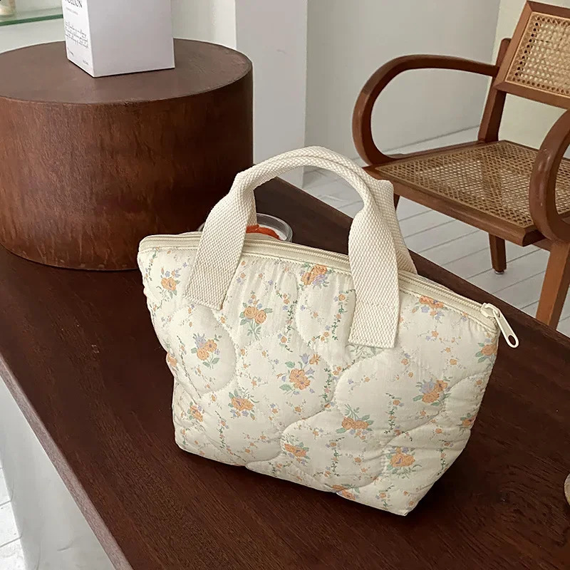 Quilted Insulated Lunch Bag Korean Small Tote Handbag for Women Kid Portable Children School Lunchbox Food Picnic Bags 240925