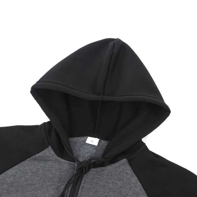 Men's Hoodies Sweatshirts New Mens Zip-Up Color Block Hoodie with Casual Stylish Durable Fall/Winter Top Raglan Sleeves Hoodies Sweatshirt Male Q