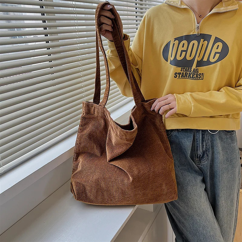 CGCBAG Retro Corduroy Canvas Womens Shoulder Bag Simple Solid Large Capacity Handbag Womens Casual Shopping Bag Handbag 241008