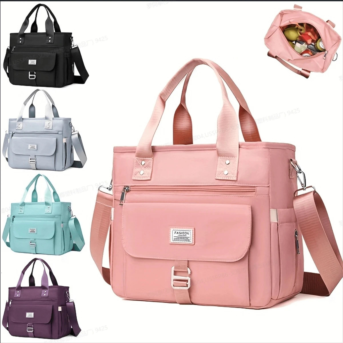 Fashionable womens insulated lunch handbag with large opening temperature control and detachable shoulder strap 241008