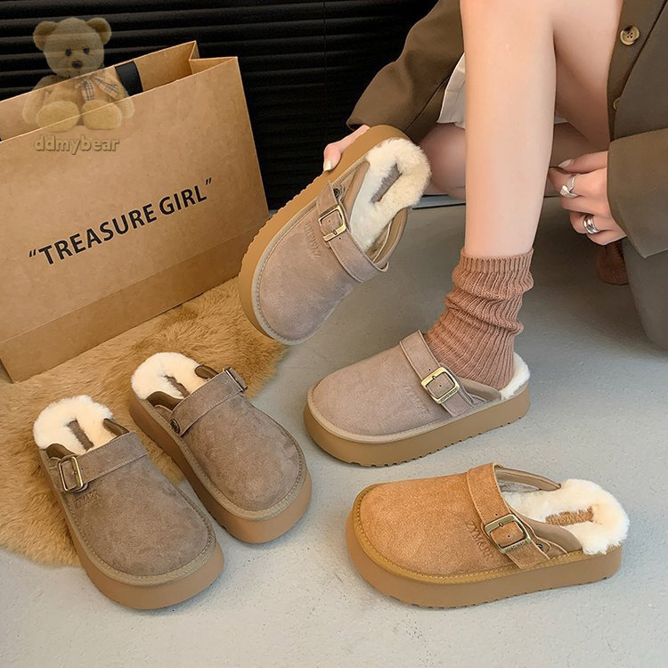 Ddmybear Lamb Hairy For Women, 2024 Winter New Style Thick Bottom Bread Shoes, Half Slippers Chinese Brand Shoes F1010-69