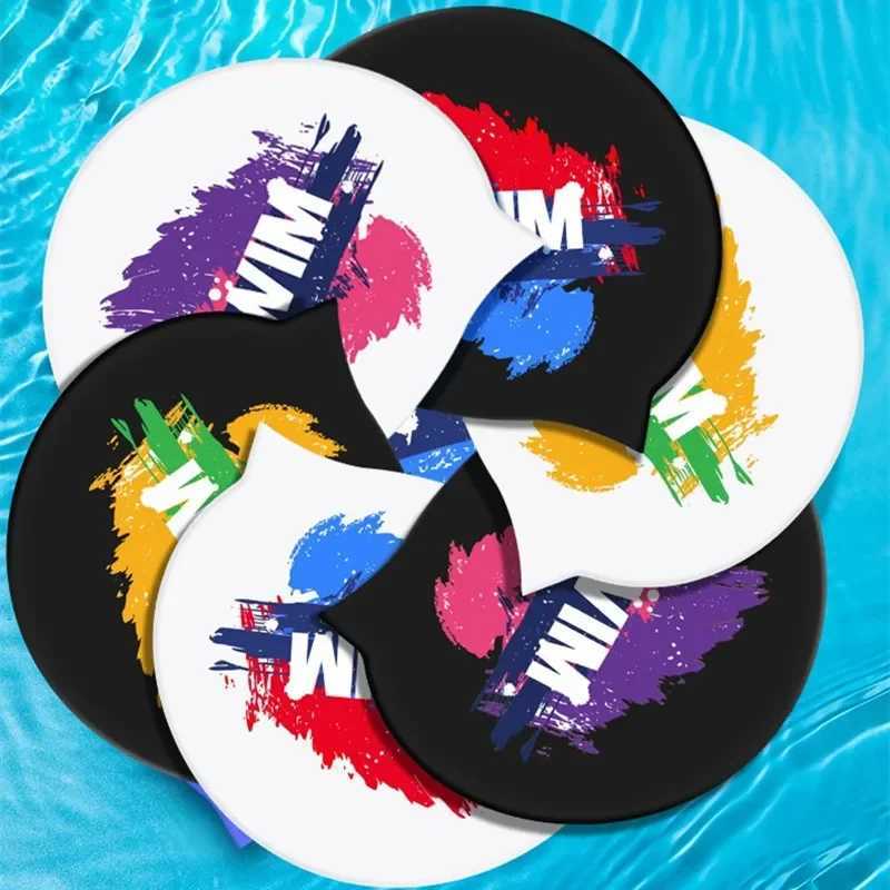 Printed swimming cap silicone anti slip waterproof mens swimming cap high elasticity long hair ear protection adult swimming cap CL241009