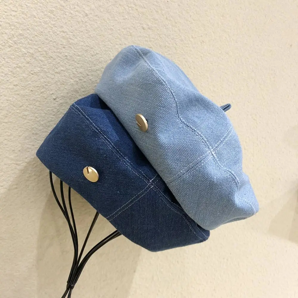 Womens denim beret jeans beret painted hat spring bunny hat vintage octagonal hat womens outdoor casual sun hat 241007