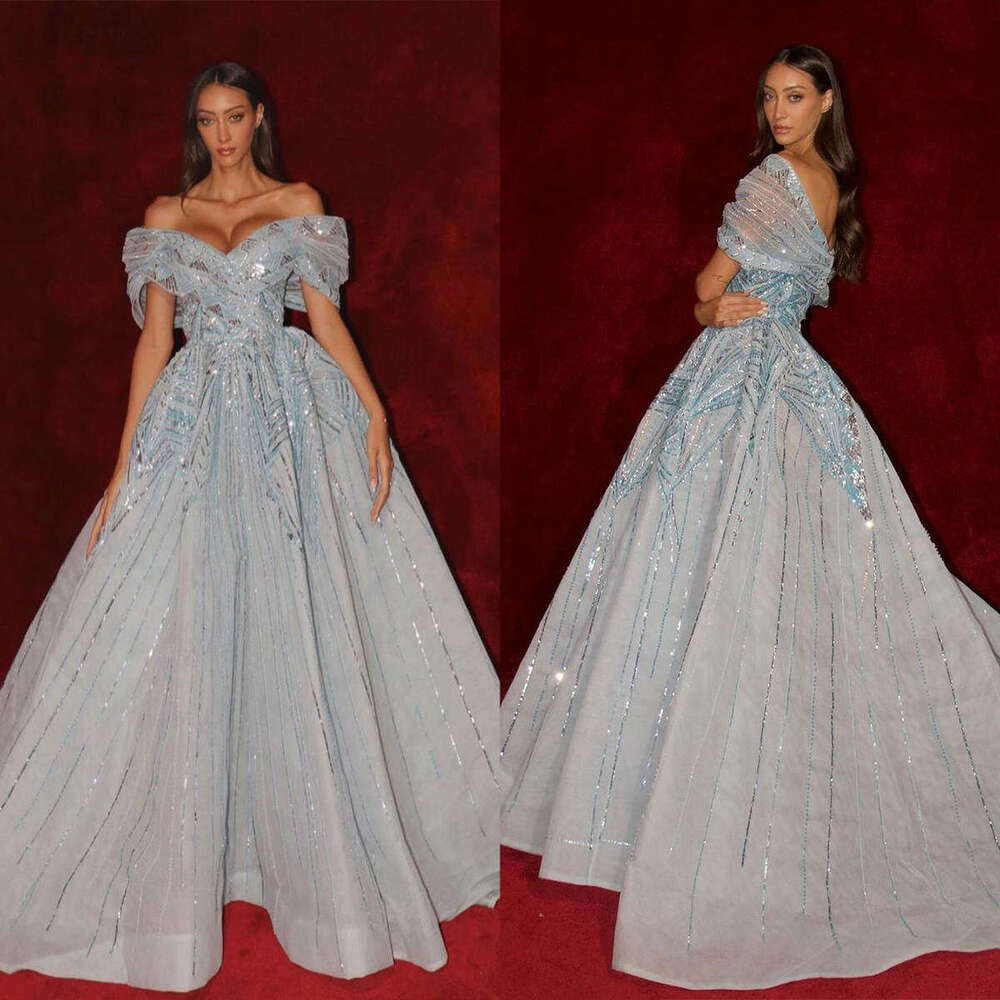 Illusion Evening A-E Off The Shoulder Sequined Beads Backless Prom Gown Party Dress Vestido De Noite Custom Made 0228Lz