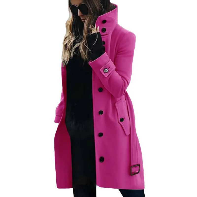Wool Blend Womens Coat Outerwears Winter Warm Female Jackets Single Breasted Turn-down Collar Long Womens ClothesX241009