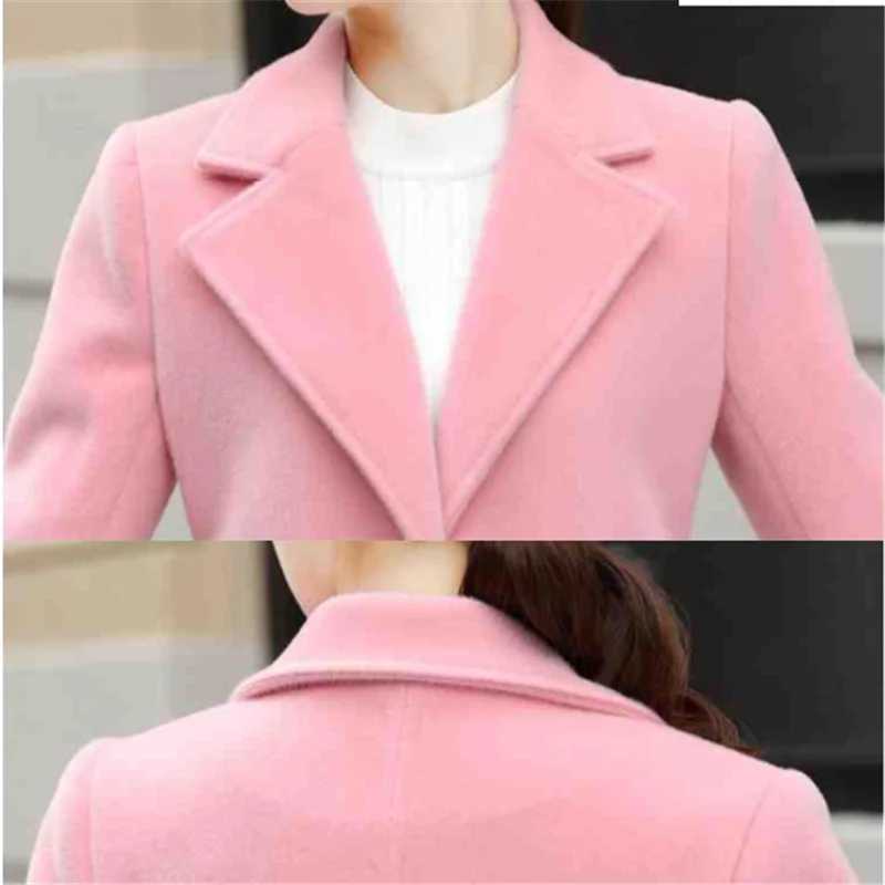 2024 Autumn Winter Ladies New Version Of The V-neck Solid Color Woolen Coat Womens Mid-Length Slim Thin Woolen CoatX241009