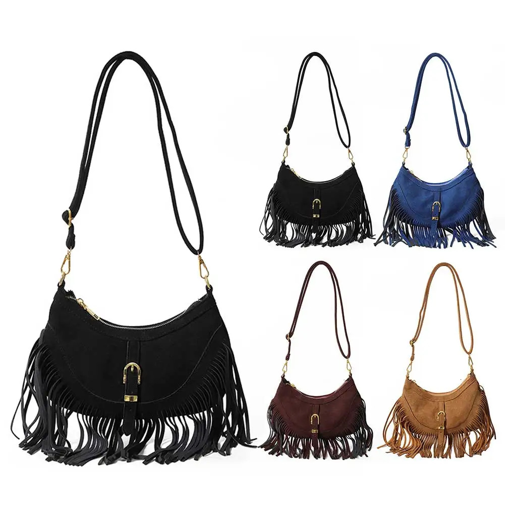 Edge Tramp Bag Adjustable Shoulder Straps Womens PU Leather Underarm Wallet Retro Cross Body Bag Tassel Wallet Travel Bag 241008