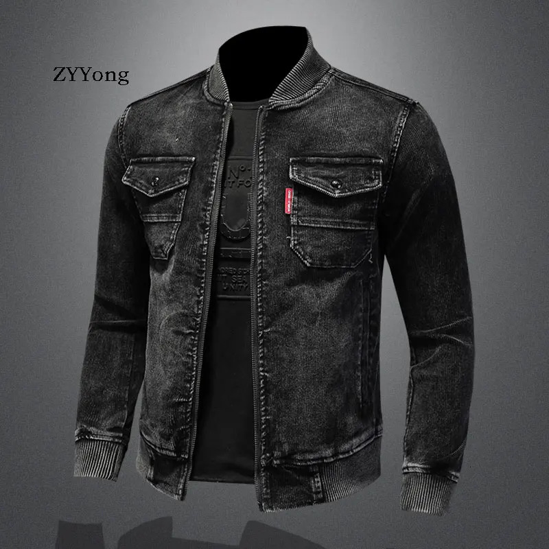 Stand up bomber pilot black Corduroy jacket mens Coats motorcycle ultrathin casual clothing Ropa Hombre 241007