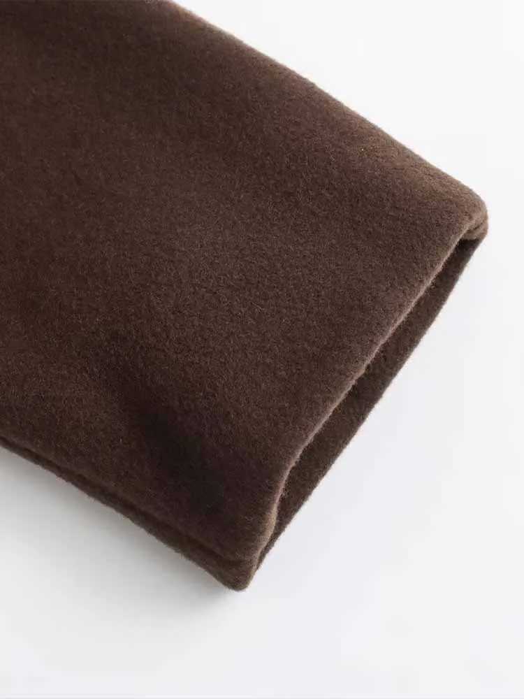 TRAF autumn and winter new European and American fashion leisure belt hooded woolen coat womens mid-length coatX241009