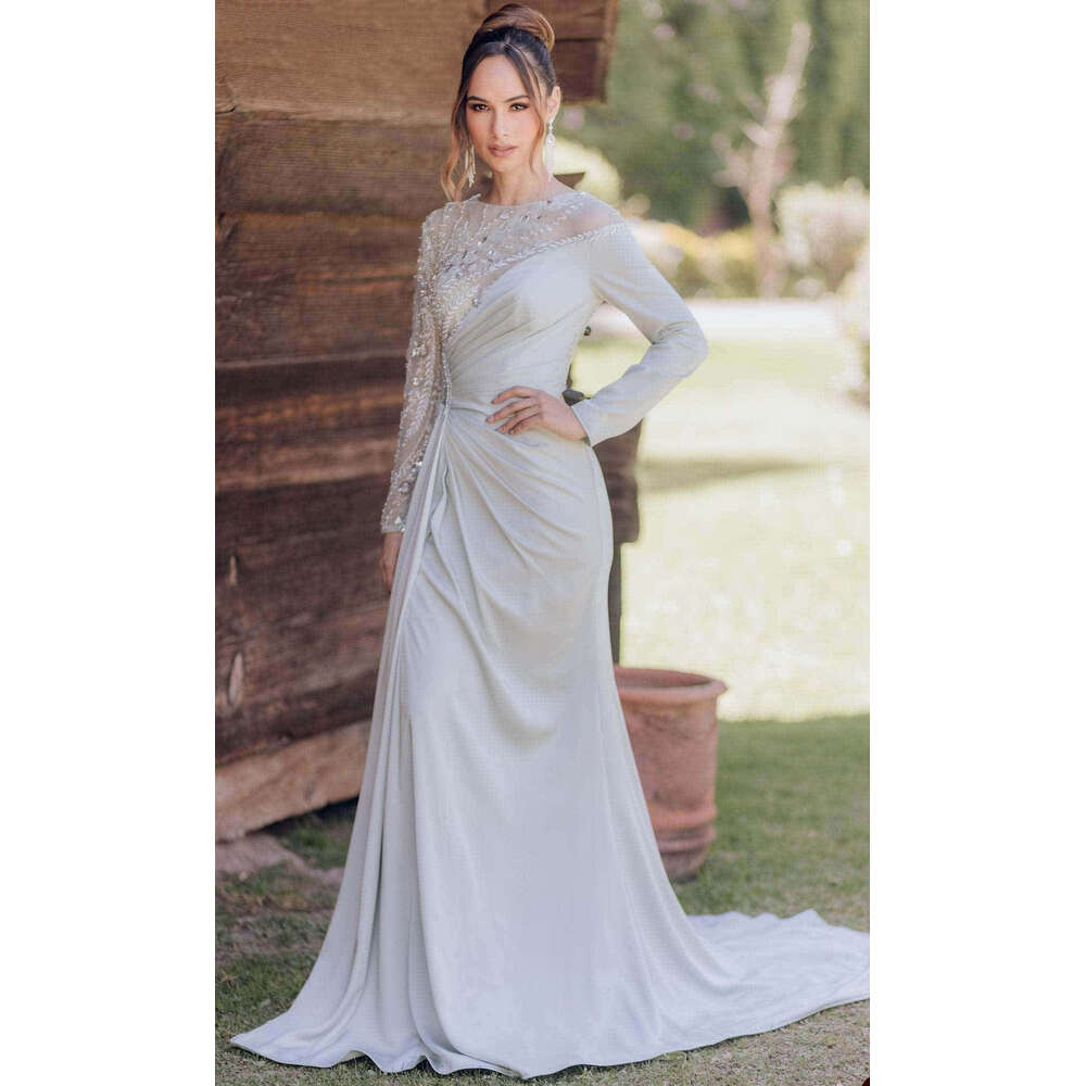 Ful Evening Dresses Mermaid Appliques Sequined Beading Long Sleeve Prom Gown Party Dress Vestido De Noite Customized 0228Lz