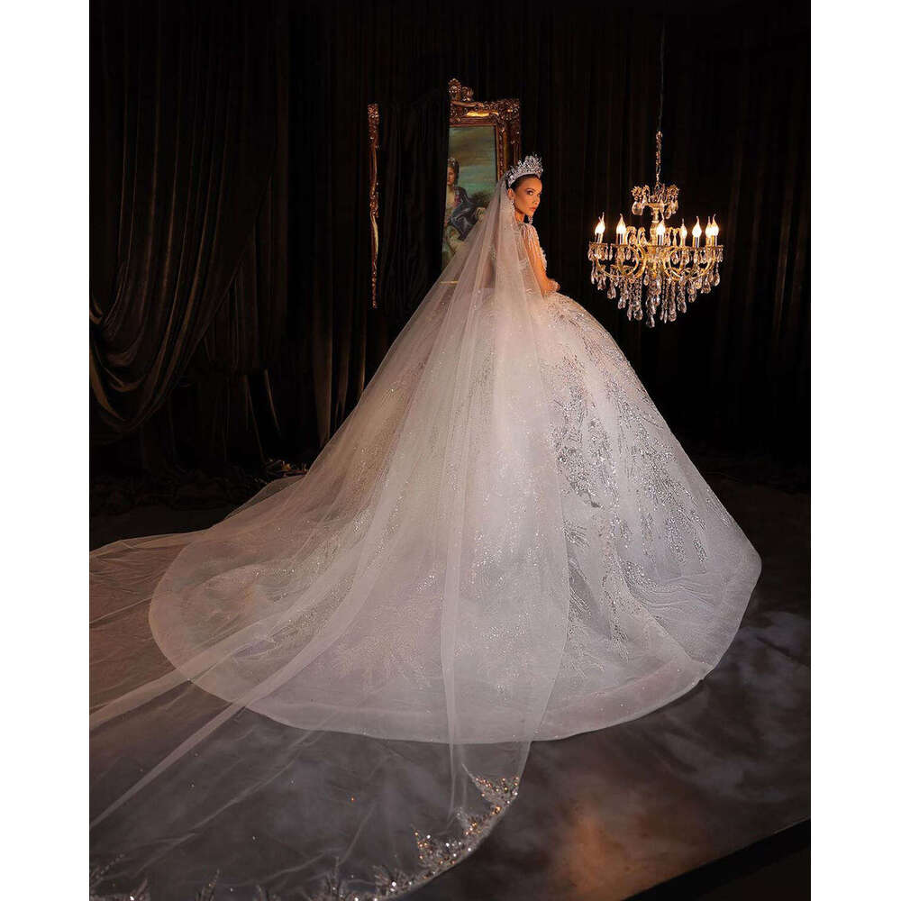 Sumptuous Wedding Dress Ball Gown O-Neck Crystal Beading Sequins Long Sleeve Or-Length Bride Vestido De Noiva Custom Made 0228Lz