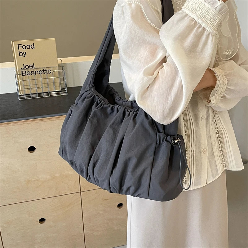 selling fashionable nylon pleated womens cross shaped bag casual trend version large capacity handbag womens shoulder bag 241008
