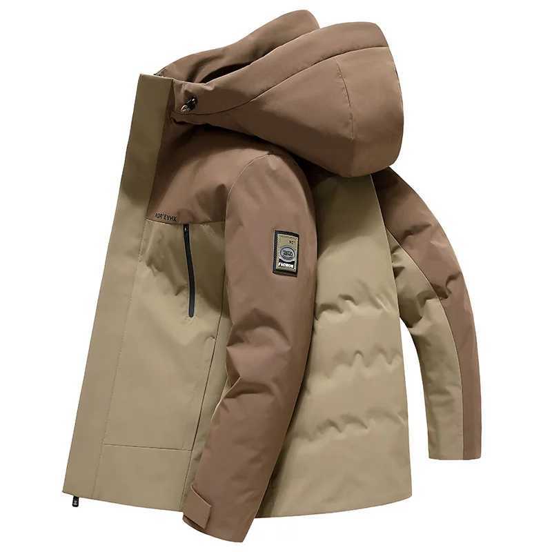 Mens Color Matching Hooded Down Jacket 2023 Winter New Fashion Warmth Outdoor Leisure LX241009