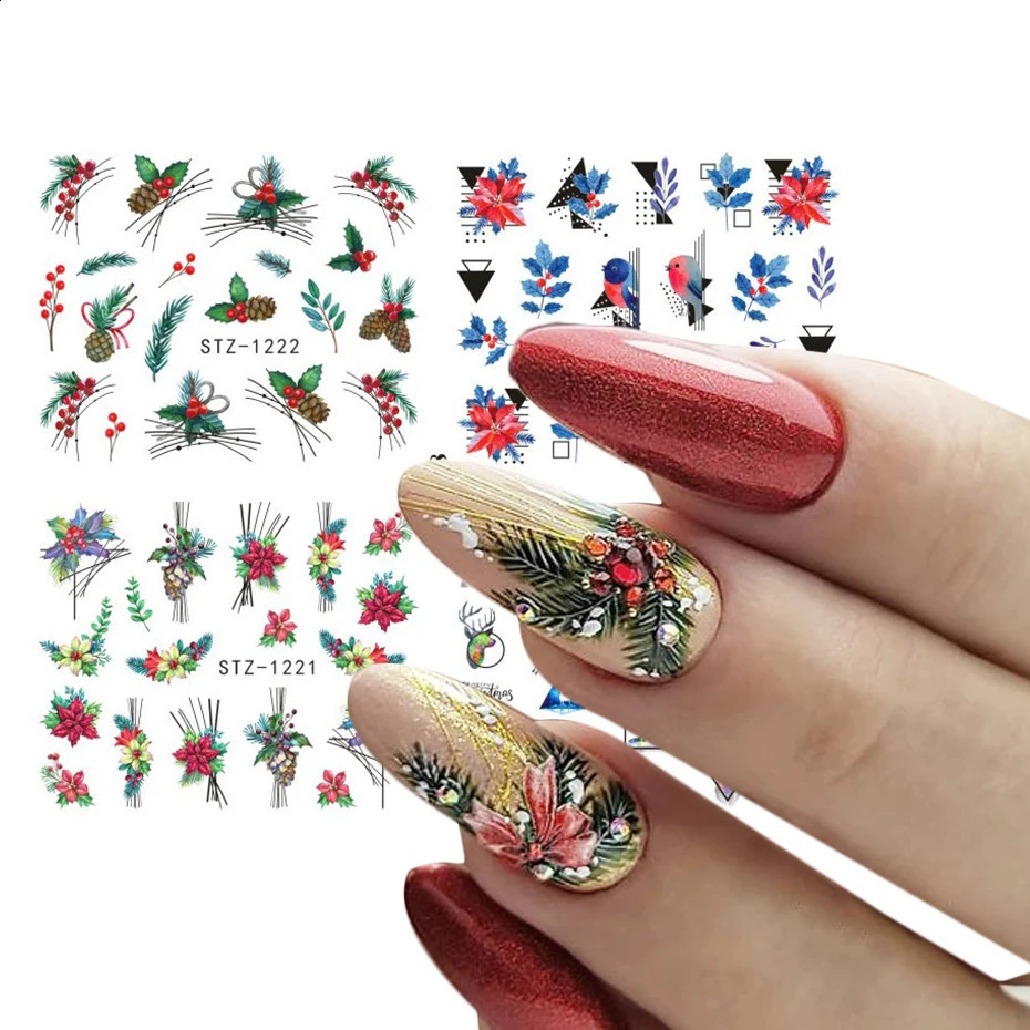 Year slider stickers snowflakes winter birds cute Santa Claus snowman nail art Polish decal decoration NT44-49 241008