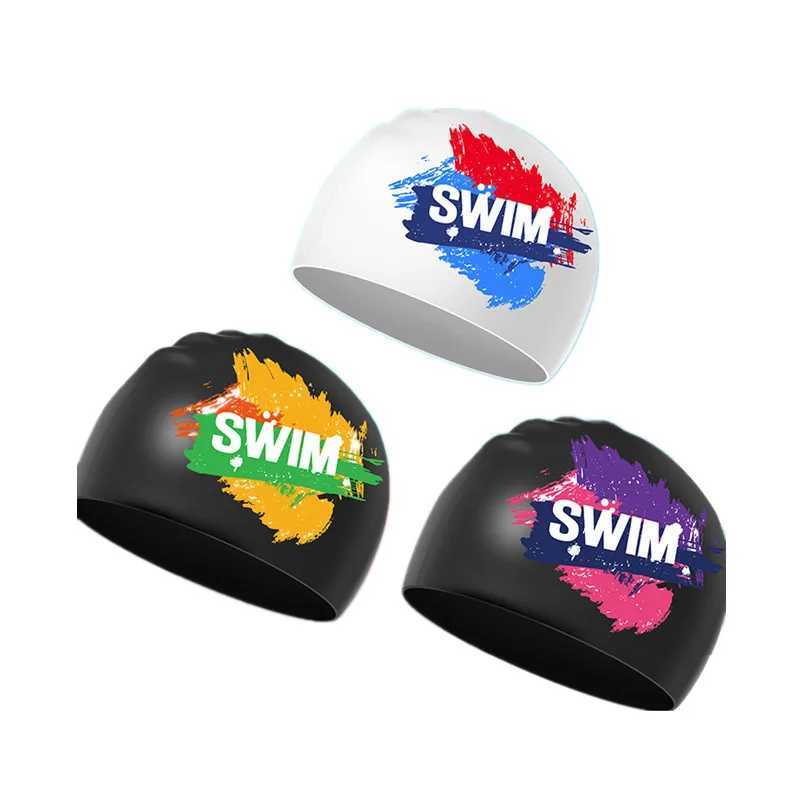 Adult silicone swimming cap waterproof earmuffs shower cap cartoon swimming cap mens beach accessories CL241009