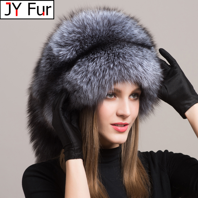 Winter Women Fashion Real Hat Natural Fox Hats Headgear Russian Outdoor Cap Ladies Thicken Warm Fur Caps