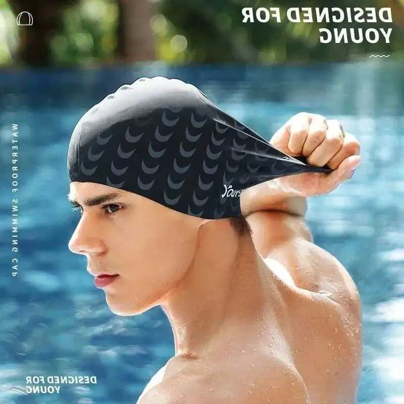 Enhanced silicone swimming cap for men waterproof and tangle free ear protection swimming print for women large size CL241009