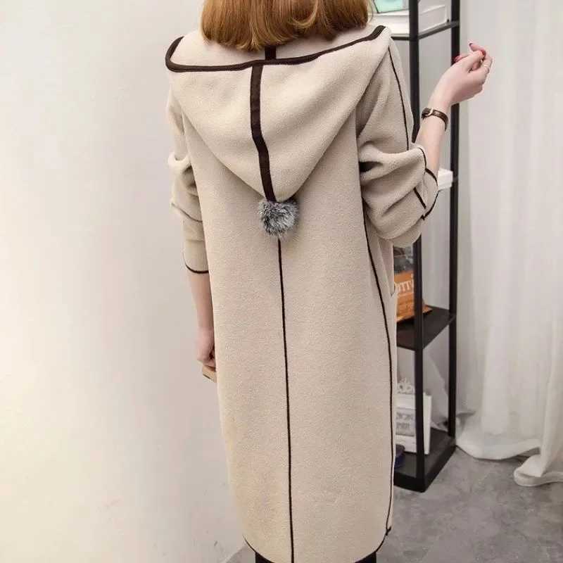 2023 Spring Autumn and Winter New Hooded Woolen Top Coat Womens Mid-length Korean Version Student Loose All-Match Woolen CoatX241009