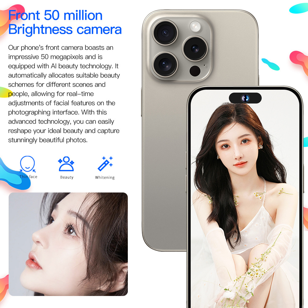 15 Pro Max Mobile 6.8-inch HD Screen Android 14 Phone Snapdragon 8 Gen3 CPU,16GB+1TB Cell Phone,72MP+108MP Camera Pixels 7800mAh Battery 5G Dual SIM C