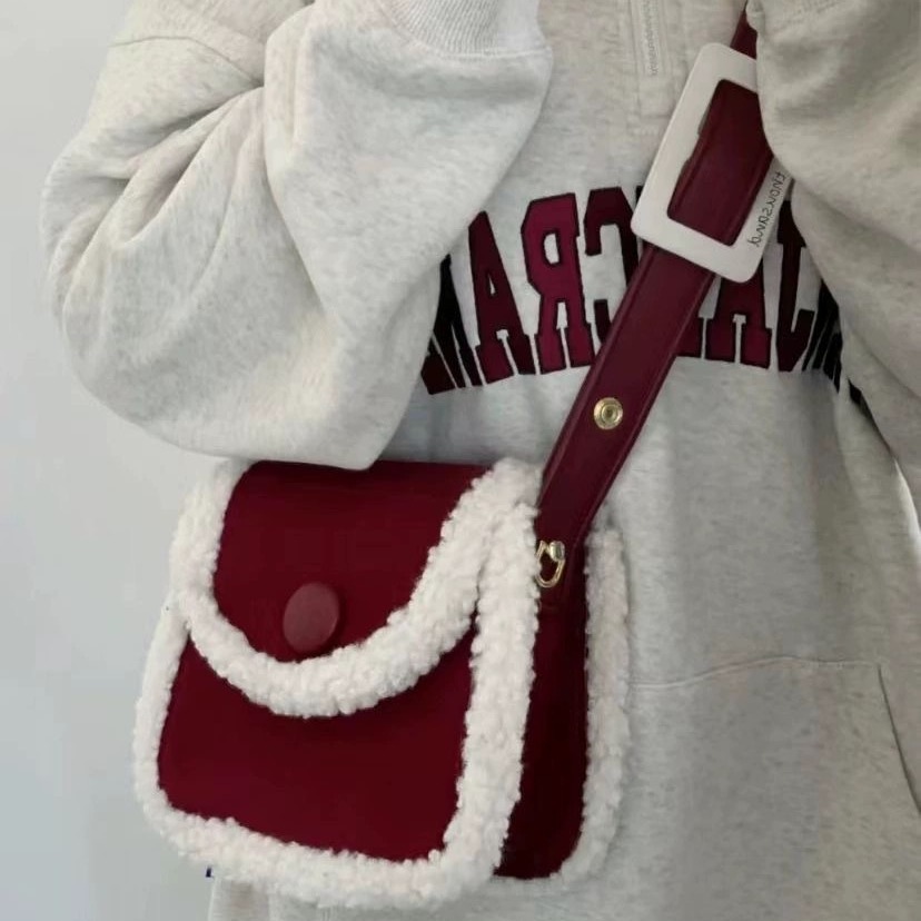 Christmas lamb wool bag new niche small square bag simple everything shoulder bag oblique span bag