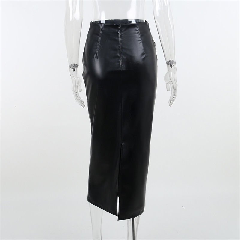 Elegant Skirt Office Lady Fashion Ruched PU Leather Midi Skirts Women Slim High Waist Black Skirts Spring Autumn Bottom 241008